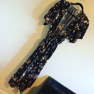 Plunging Floral Wrap dress